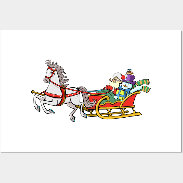 Santa Claus and Snowman in a horse-drawn sleigh Wall Art by duxpavlic